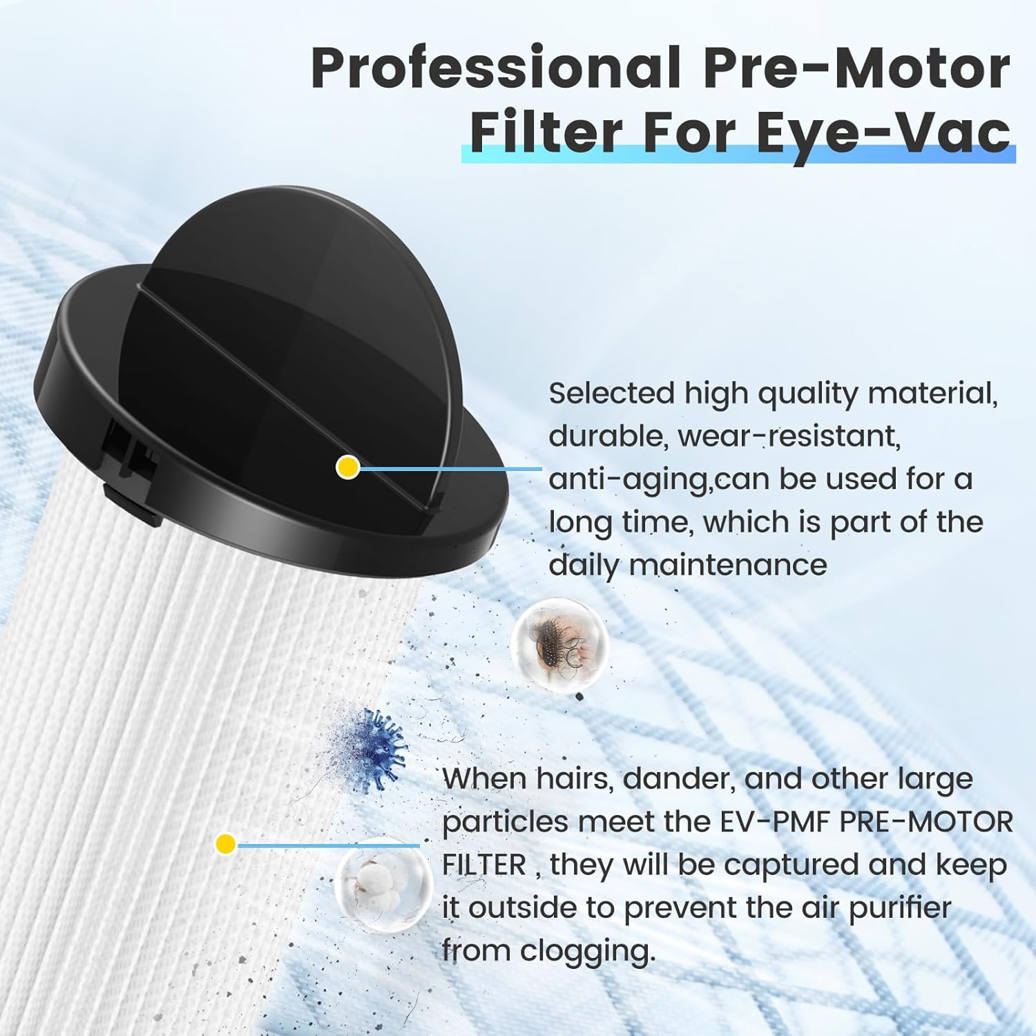 HEPA Pre-Motor Filter Compatible with EyeVac Home, Pro, Pet, Air, Plus and NeoVac Elite Touchless Stationary Vacuum For Eye-Vac Filter Replacement Part # EV-PMF, 4 Pack