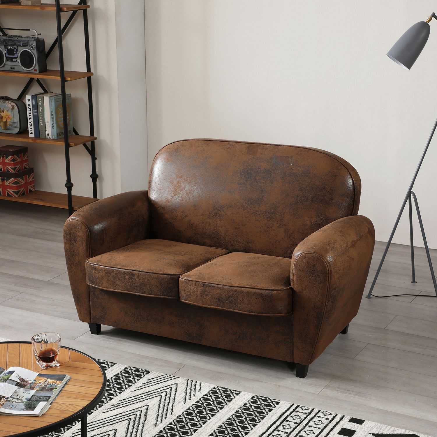 HOME DECO FACTORY Canapé Club Vintage en Bois Confortable et Élégant Marron