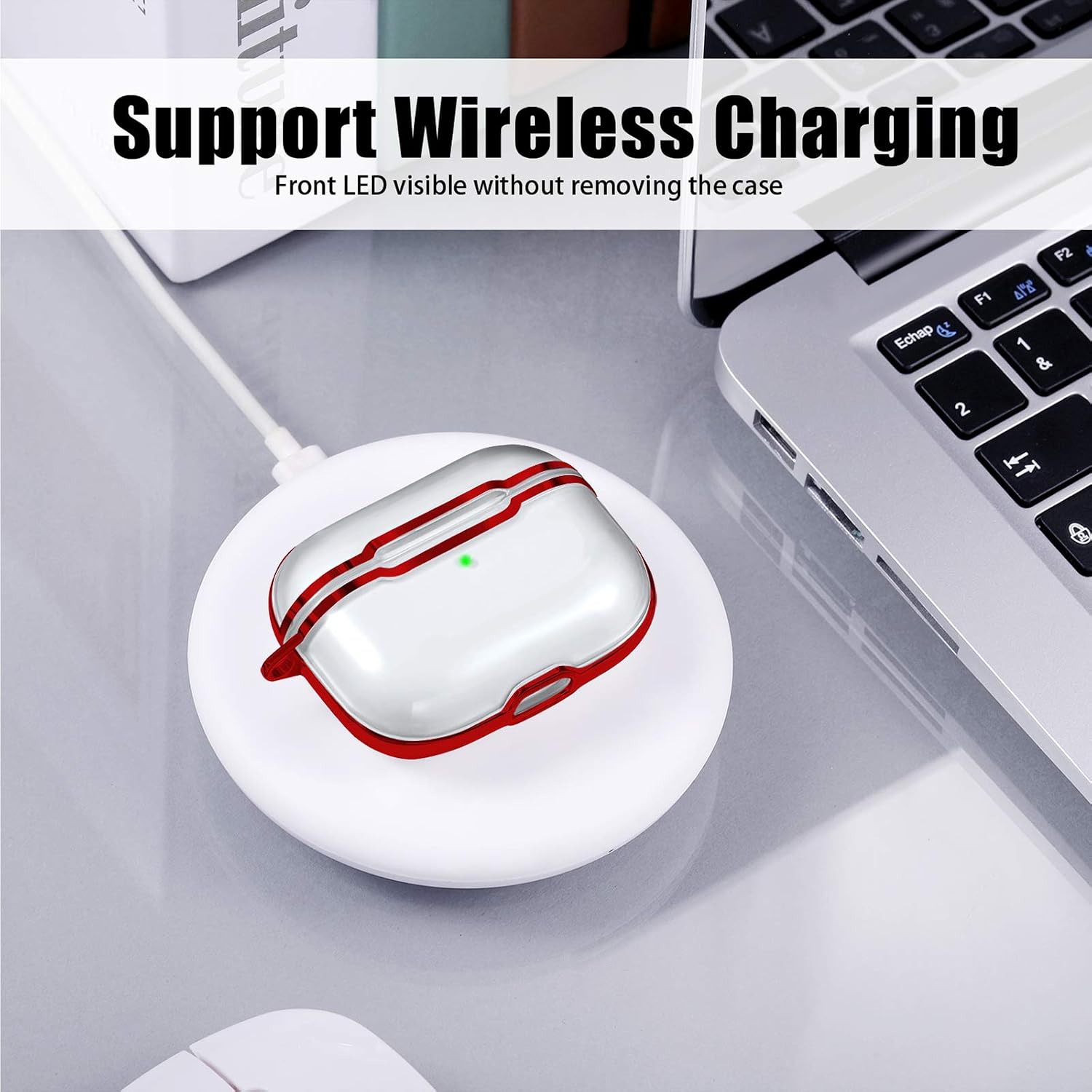 Witzon Compatible with AirPods Pro Case Clear Cover with Keychain, Hybrid Translucent Soft TPU Protective Cases Skin for Apple AirPod Pro 3rd GEN (2019), Men Women Girls Boys - Translucent/Red Frame