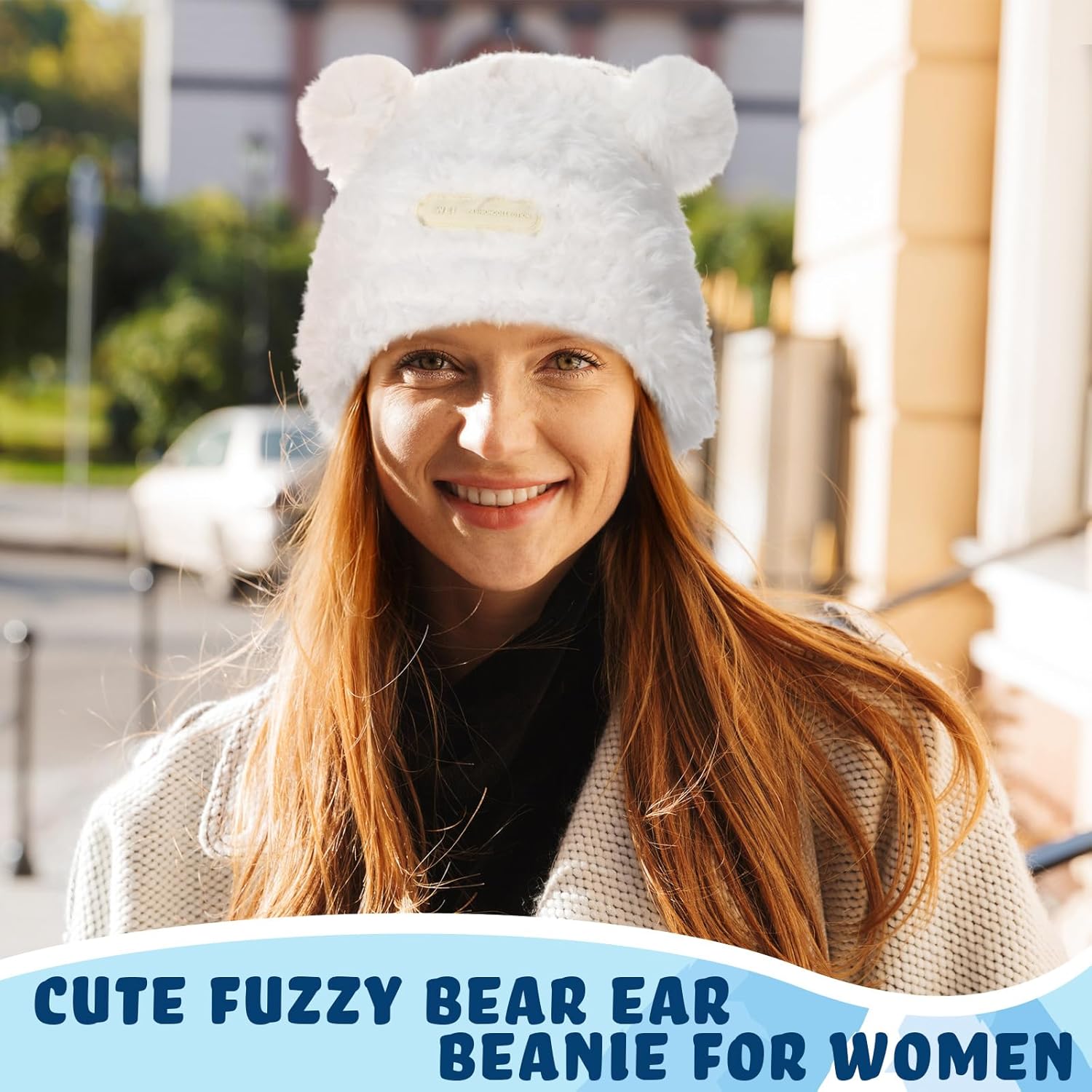 2 Pcs Cute Fuzzy Bear Ear Beanie for Women Plush Warm Woolen Winter Hat Faux Fur Animal Knitted Cap - Image 5