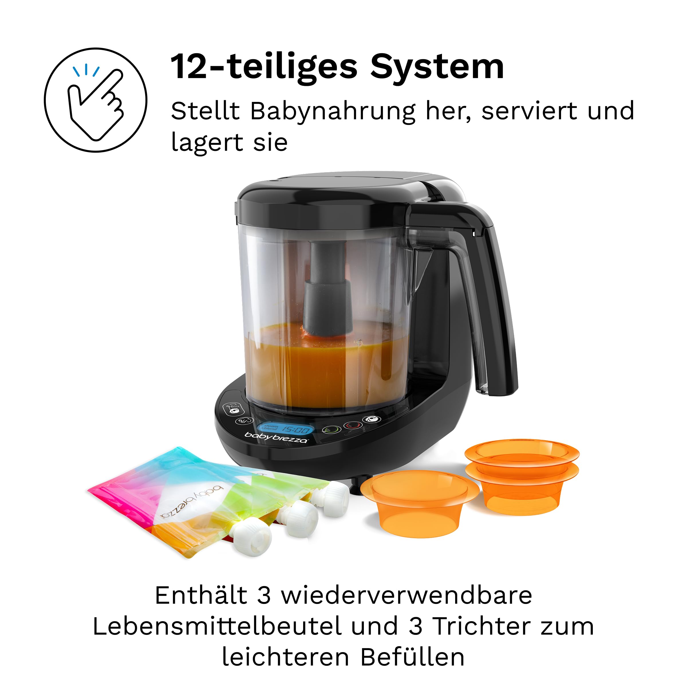 Baby Brezza Food Maker Deluxe 3-in-1 Babynahrungszubereiter Dampfgaren Mixen Kombi 800 ml BPA-frei LCD-Display