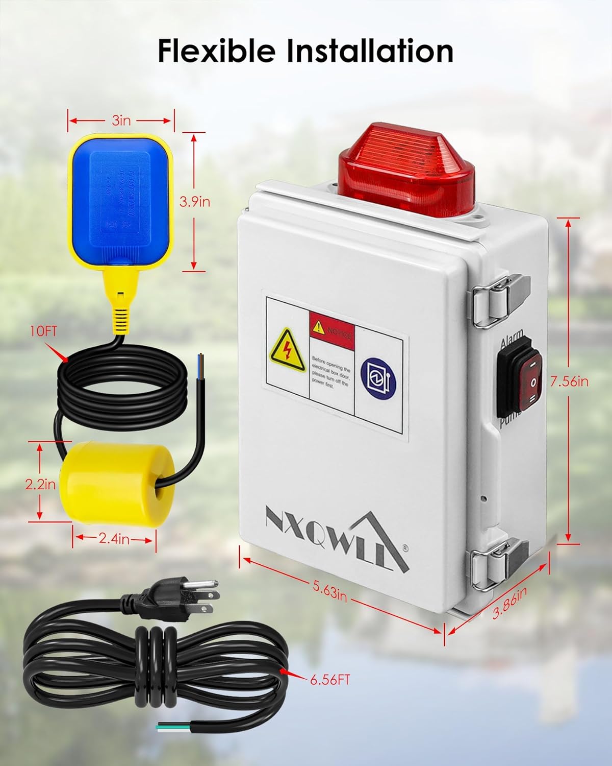Sump Pump Alarm, High Water Alarm for Sump Pump Water Tank Pond, with 6.56ft/2m 12AWG Power Cable, Drainage and Water Storage Ideal for Indoor/Outdoor Use