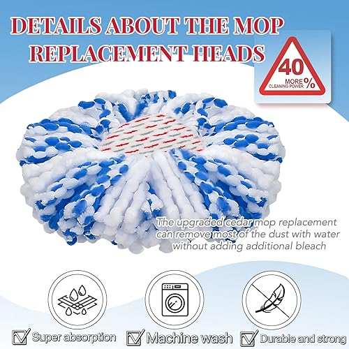 Miniatura 4 de Nueva actualización Cabezales de repuesto para trapeador Oceda, paquete de 2 cabezales de fregona giratorios reutilizables compatibles con O Ceda