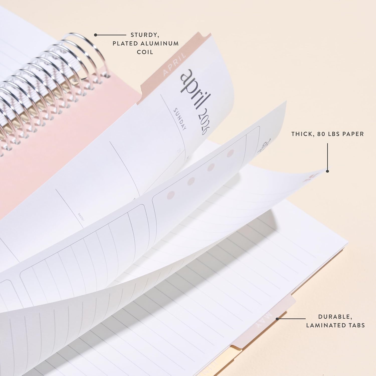 8.5x11 Coiled Monthly Planner (January 2026 - December 2026) - Mantra Plan classic cover, Pastel Minimal theme, platinum coil
