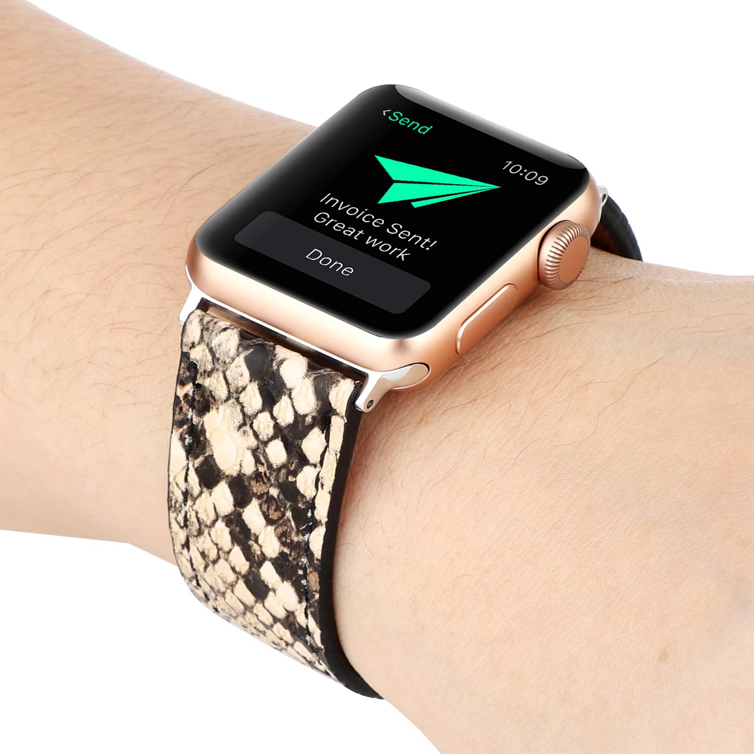 アップルウォッチ用 本物ベビ革 リアルスネークベルト Oバックル付き 