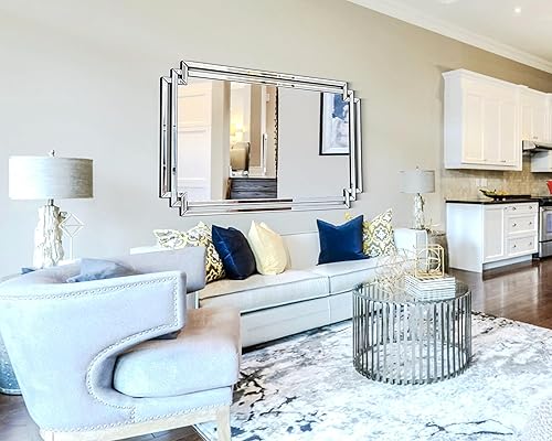 Miniatura 8 de Espejo de pared decorativo para decoración, espejo de sala de estar grande de 36 x 24 pulgadas con piezas de vidrio y borde biselado para comedor,