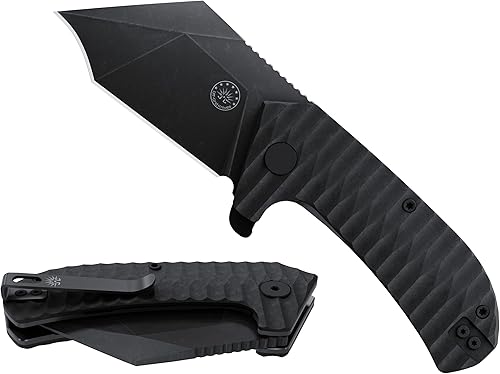 Off-Grid Knives - Cuchillo plegable Raptor EDC con acero D2 gris pulido, Coyote Tan G10, rodamientos, transporte profundo a izquierda y derecha,