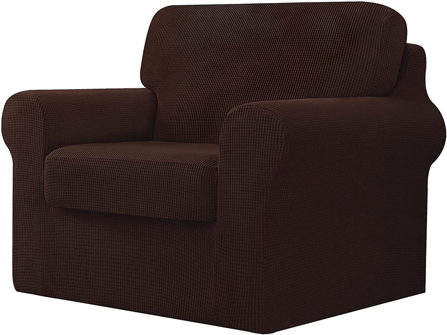 Housse de canapé extensible 1 place marron foncé avec dossiers séparés pour fauteuil