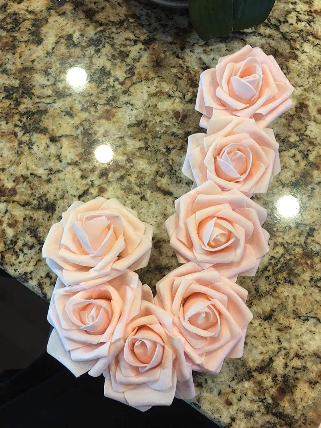 Artificial Flowers 25pcs Real Looking Blush Foam Fake Roses with Stems for DIY Wedding Bouquets White Bridal Shower Centerpieces Arrangements Mothers Day Party Tables Decorations - Image 6
