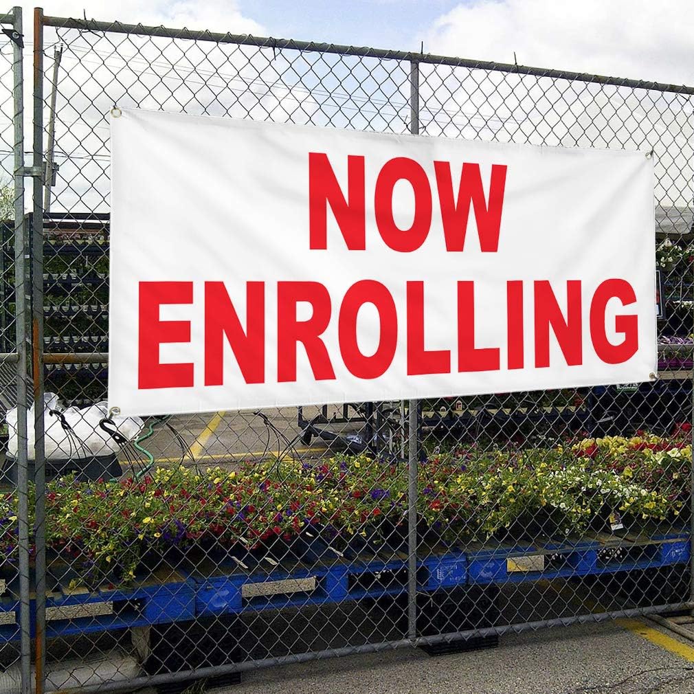 Vinyl Banner Multiple Sizes Now Enrolling Red A Education Outdoor Weatherproof Industrial Yard Signs 4 Grommets 24x36Inches