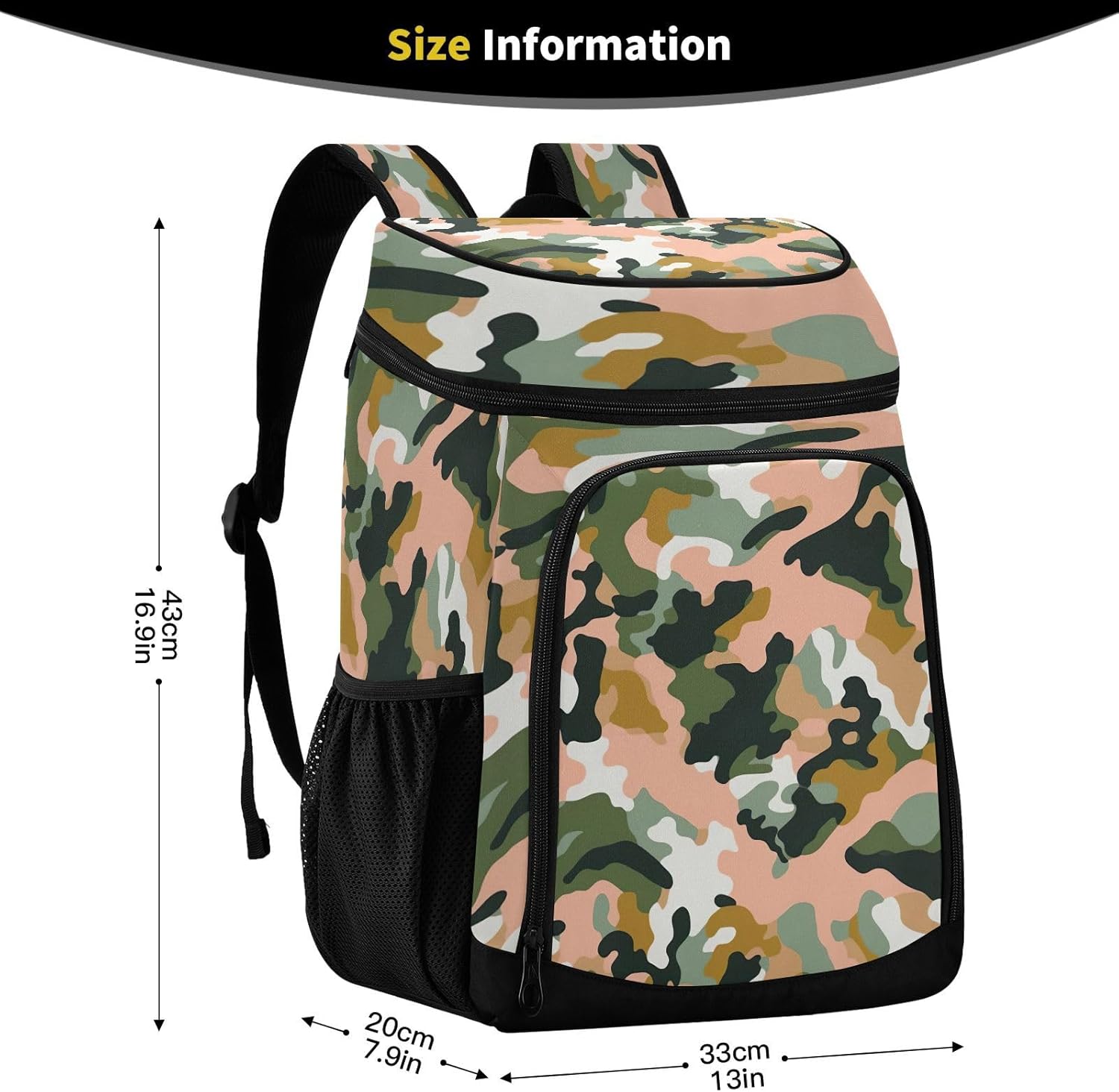 Abstract Camouflage Cooler Backpack 36 Cans Leakproof Waterproof Backpack Cooler Bag Beach Accessories Travel Camping Fishing Backpack for Women Men