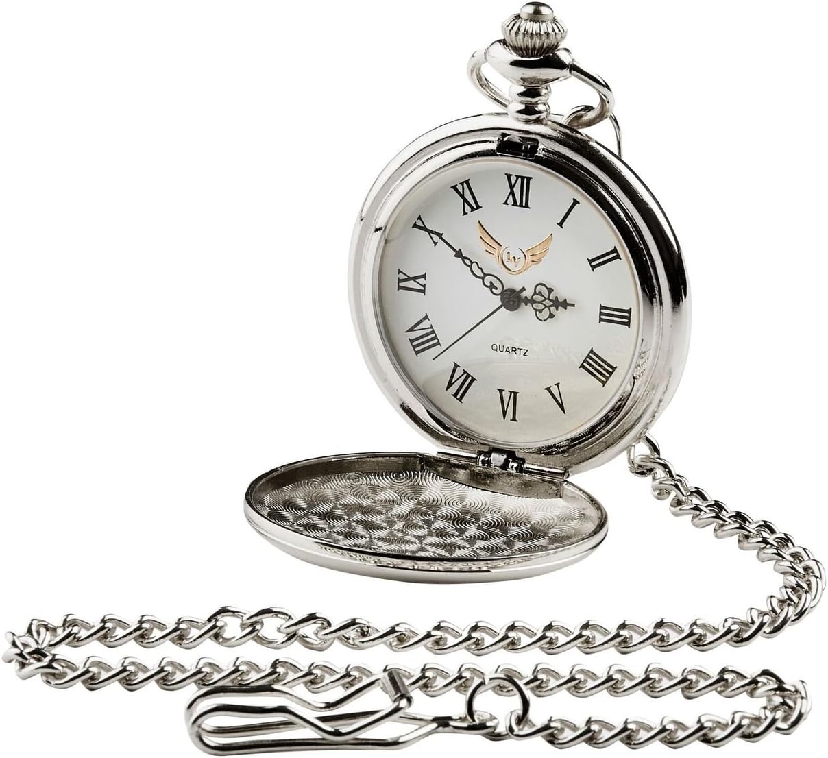 TLVKnights Templar Cross Silver Plated Pocket Watch with Chain and Keyring Masonic Templars Gift Case