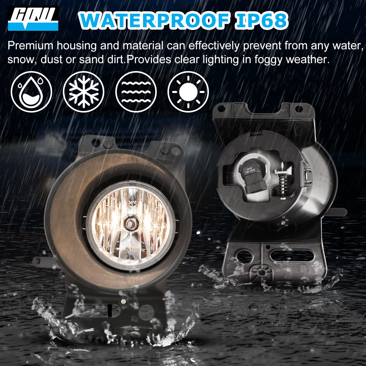 CPW Fog Lights Compatible with 2005 2006 2007 2008 Ford F-150 2006 2007 2008 2010 Lincoln Mark LT Fog Lamp Assembly with H10 12V42W Halogen Bulbs Driver and Passenger Side Clear Lens