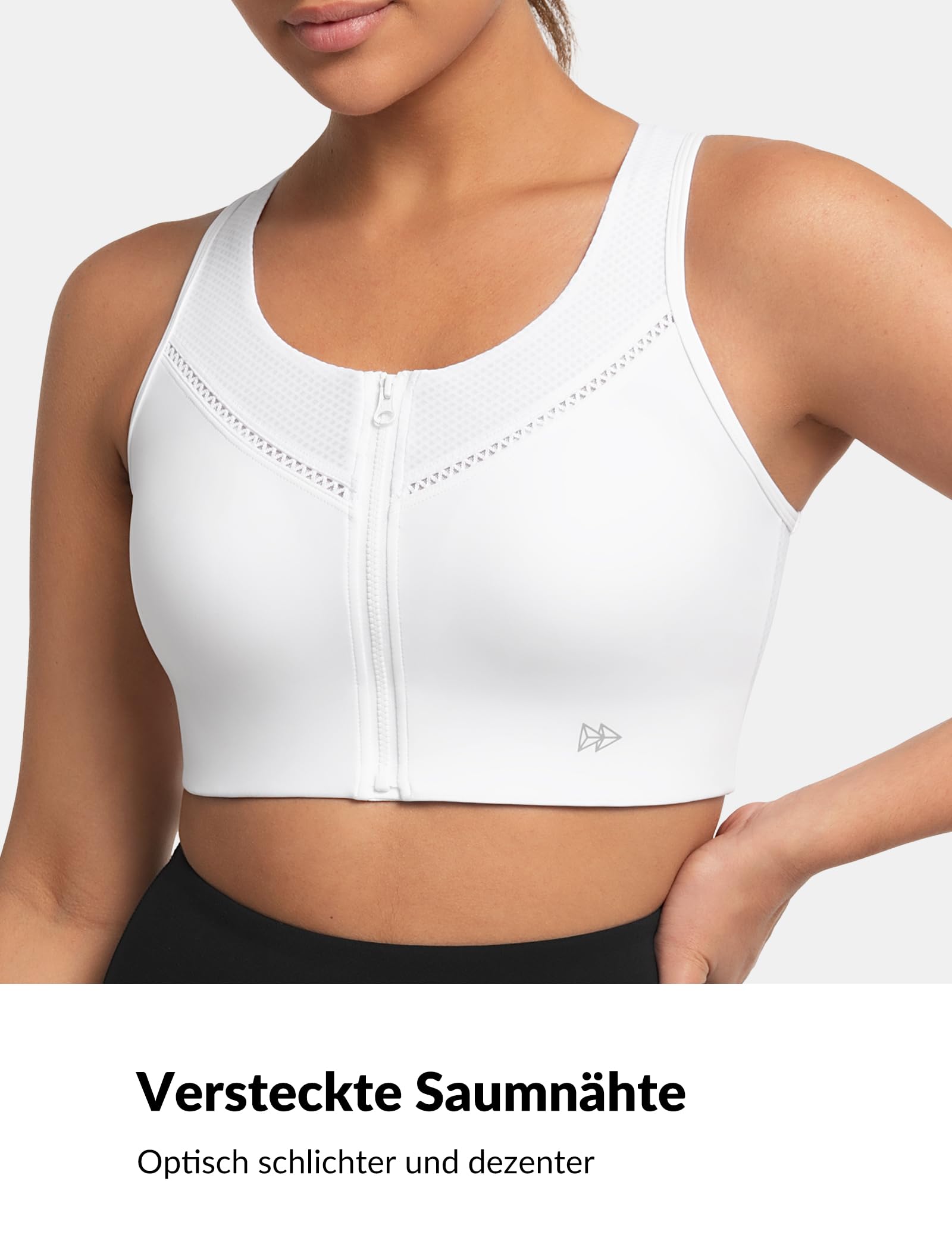 Yvette Soutien Gorge de Sport Femme Zipper Haut Maintien Grande Taille Design Dentelle Respirant sans Armature Coques Intégrées Séchage Rapide Gym Fitness