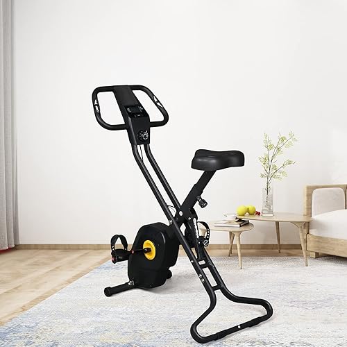 Miniatura 6 de Bicicleta estática plegable negra, bicicleta estática plegable magnética, para interiores, para entrenamiento de acondicionamiento físico, bicicleta