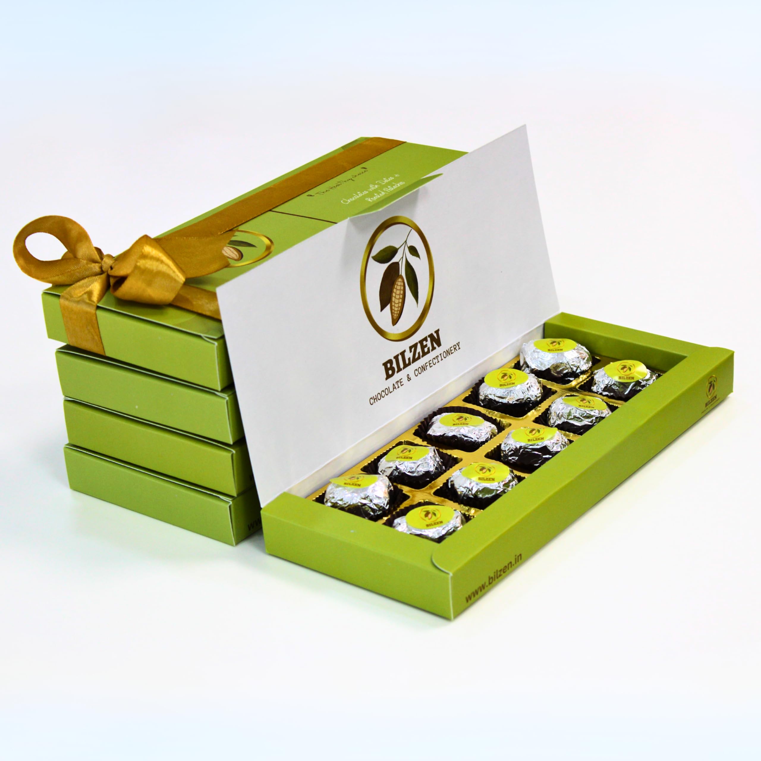 BILZEN Gourmet White Chocolates with Dates And Roasted Pistachio Gift Box | No Preservative| No Added Sugar | Healthy Snacks | 10 Piece, Pack of 1