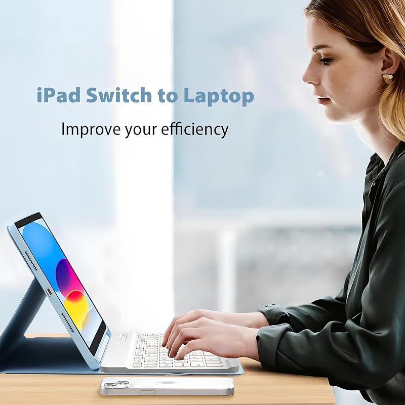 KBCASE iPad 10. generáció billentyűzetes tok ceruzatartóval, Bluetooth billentyűzet