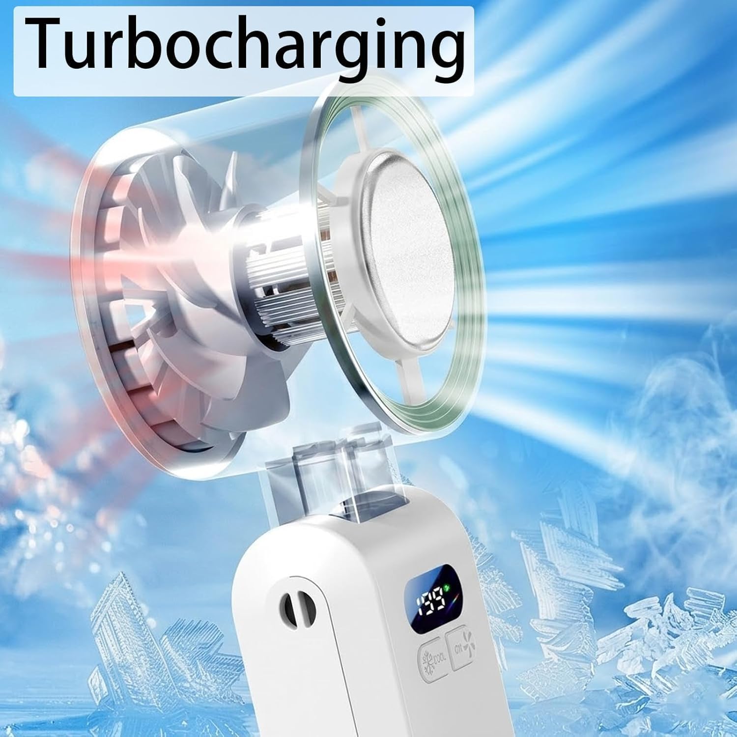Chill breeze Portable Turbo Fan, 2026 New Personal Handheld Cooling Fan with Ice Cooling Pad, 199 Speeds 3 in 1 Small Desk Neck Fan, For Travel and Office Use, With Lanyard Data Cable (Gray)