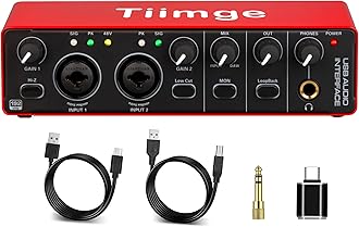 Tiimge 2x2 USB Audio Interface for PC, with 48V Phantom Power, 24Bit/192kHz High-Fidelity, Mic Preamplifier XLR/TSR/TS Ports, Compatible for Guitarist, Vocalist, Podcaster or Producer