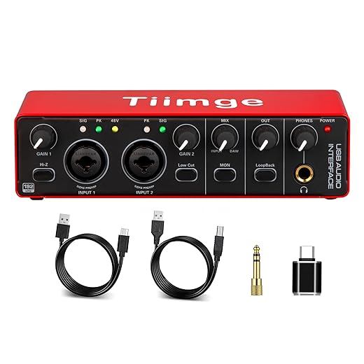 2x2 USB Audio Interface for PC, with 48V Phantom Power, 24Bit/192kHz High-Fidelity, Mic Preamplifier XLR/TSR/TS Ports, Compatible for Guitarist, Vocalist, Podcaster or Producer