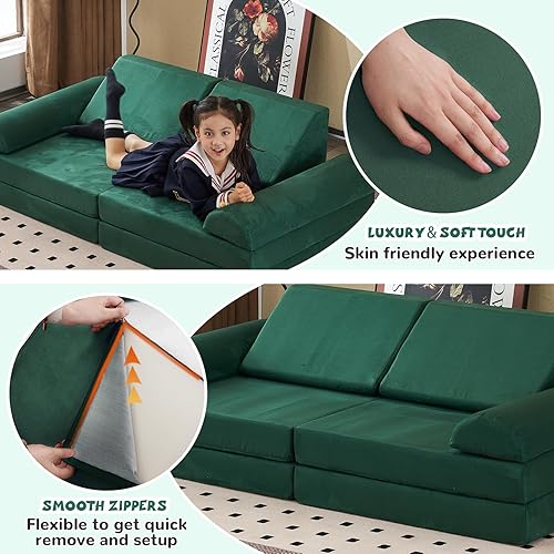 Miniatura 5 de jela Sofá infantil certificado de seguridad, sofá suave para niños con funda lavable a máquina, juego de construcción de fuerte de espuma gruesa