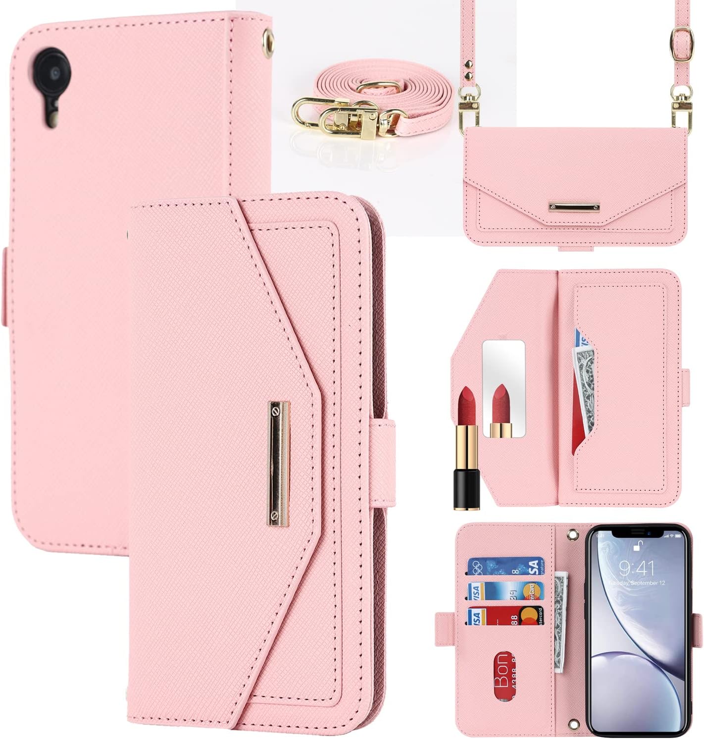 Cavor Leather Wallet Case For IPhone 13 Pro - With Strap, Mirror