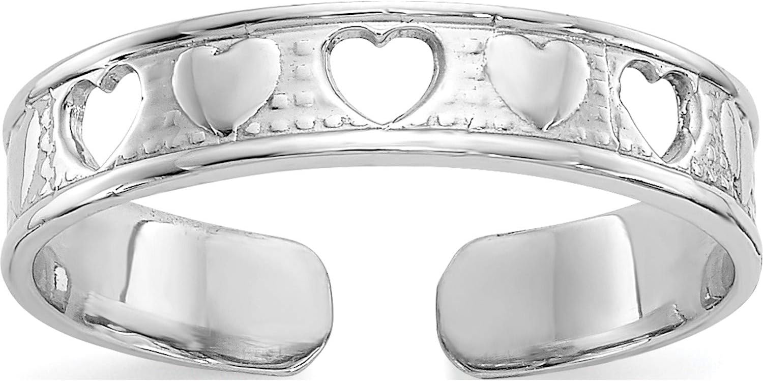 14K White Gold Polished With Hearts Toe Ring - Jewelry By Sweet Pea