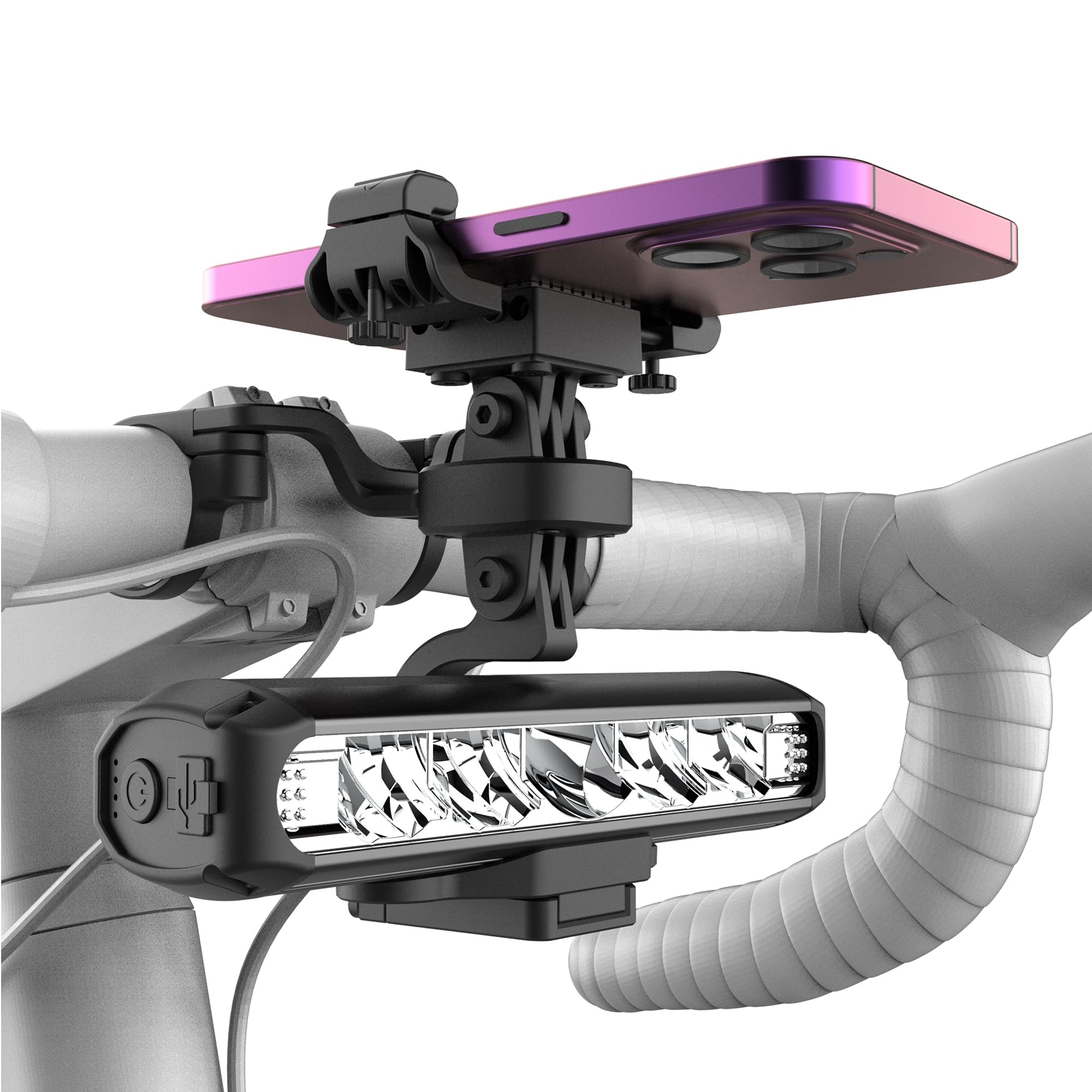 UPPEL Fahrradlicht Vorne + Handyhalterung Fahrrad 2 in 1 8000mah USB C Ladeanschluss 2600 Lumens 5 LEDs 4-Lichtmodi Fahrradlich und Fahrrad Handyhalterung Einfache Installation für Nacht Reiten Sport & Freizeit