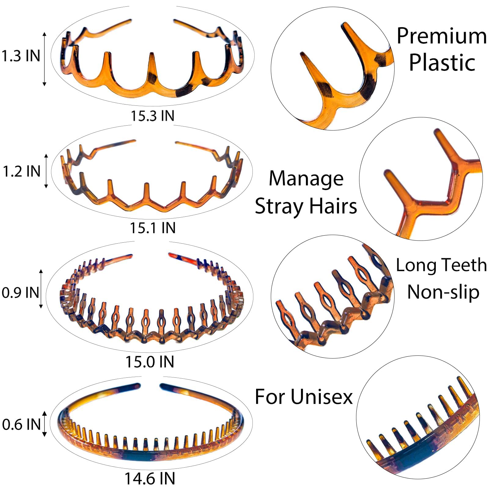 8 fasce per capelli con denti antiscivolo, pettine, alla moda, in plastica, accessori per capelli, per donne, uomini, adolescenti, ragazze, leopardato