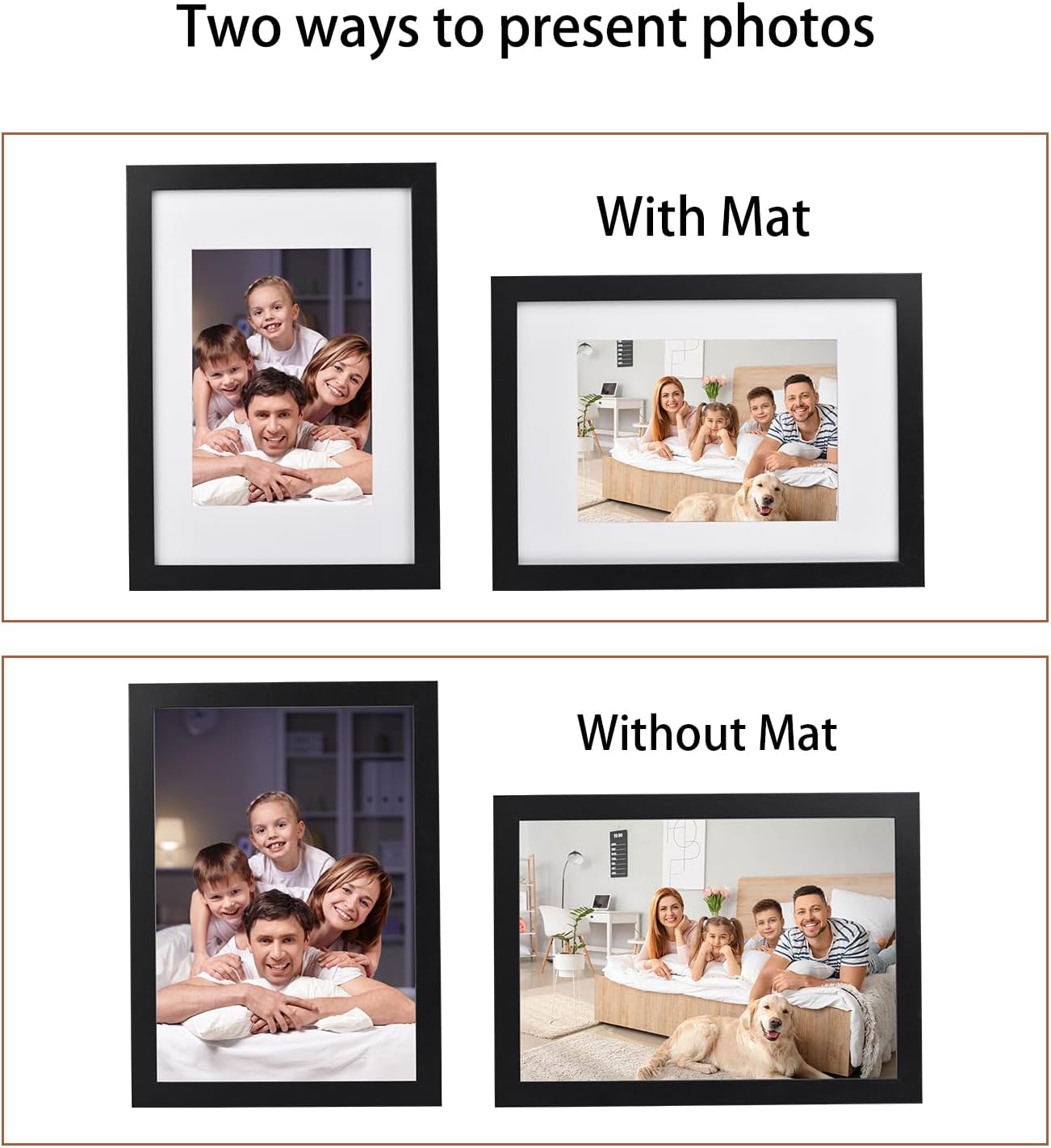 A4 Picture Frame Black Wood Display Photo 6x8 with Mat or 8.3 x 11.7 without Mat Gallery Collage Wall Decor Wooden Poster Frames with Plexiglass 2 Pack