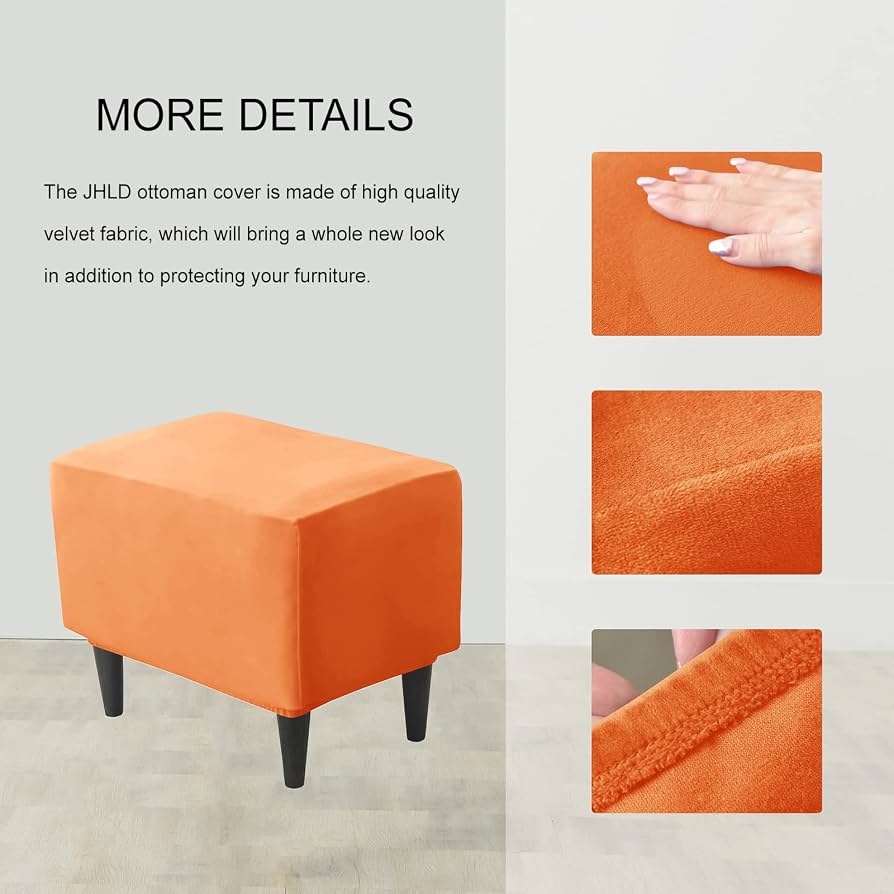 Copri Pouf In Velluto Elasticizzato Con Cinghie Antiscivolo | Fodera Sgabello Quadrata E Rettangolare | Rivestimento Morbido Per Ottomani