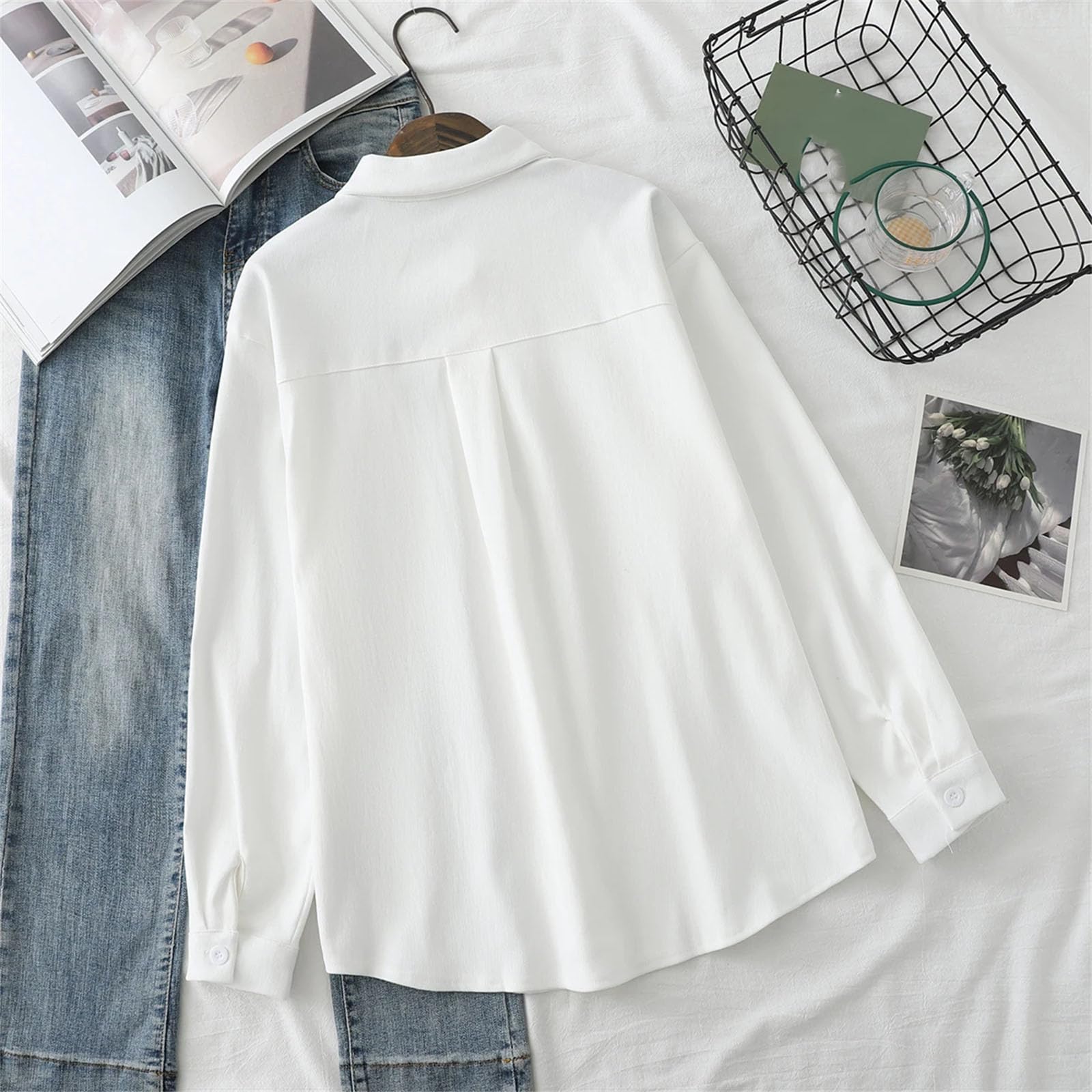 Camisas de algodón con botones para mujer, holgadas, informales, de manga larga, para oficina, trabajo