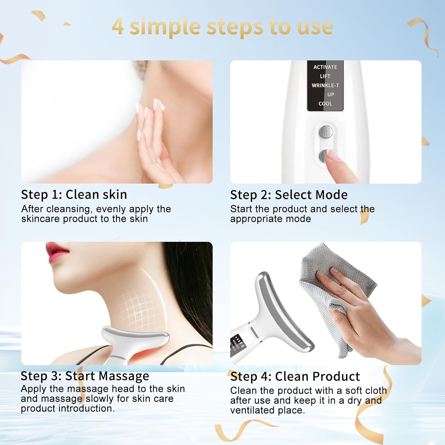 Red Light Therapy for Face and Neck, 4 Color LED Facial Light Therapy Device for Skin Care at Home, Micro-Current Vibration Facial Cold and Hot Service, Multifunctional Facial Skin Care Tools - Image 6