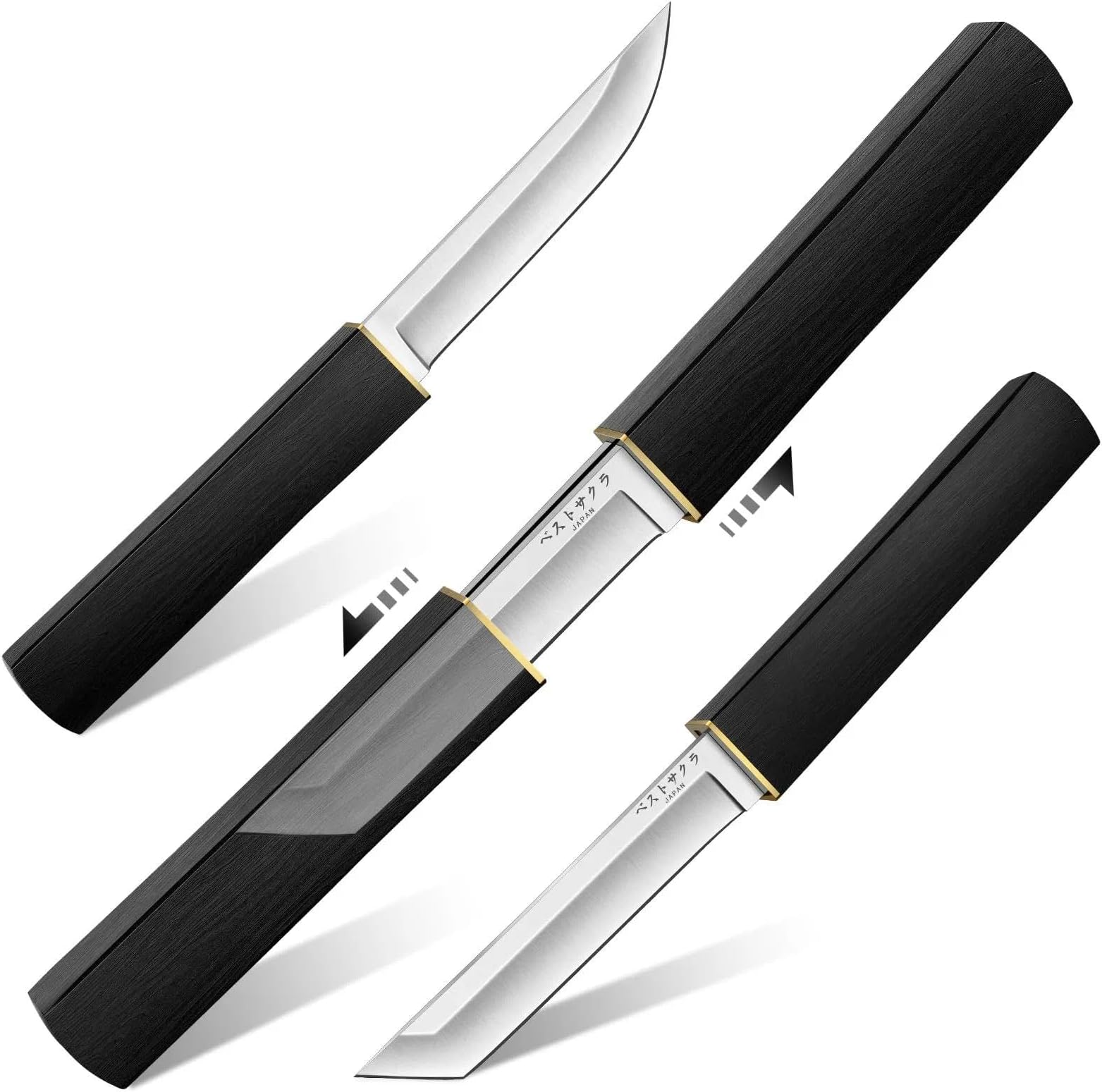 Moontay Mini Katana Knives Set – 2 in 1 Janpanese Tanto Knife with Integrated Wood Sheath & Handle, Stainless Outdoor Double Knife Set, Short Samurai Swords for Camping Survival BBQ, Christmas Gifts