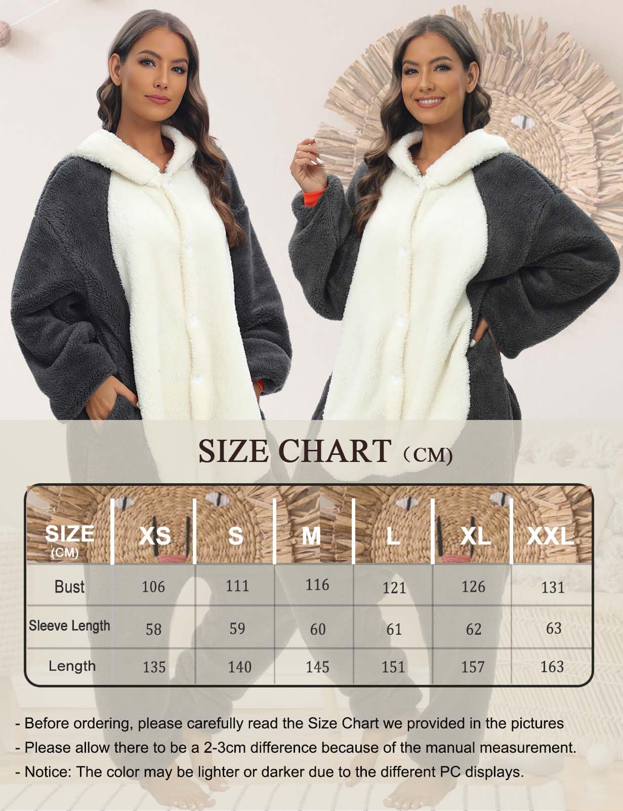 Tuta Donna Invernale Peluche Gigante Animali Pigiama Unisex con Cappuccio Tuta Donna Completa Adatto Come Costume Carnevale o Pigiami Natalizi Famiglia