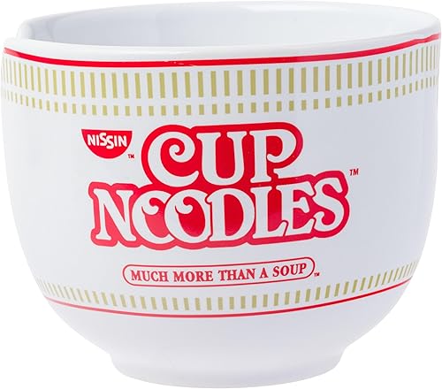 Miniatura 2 de Silver Buffalo Nissin Classic Cup Noodles Logo Mucho más que una sopa de cerámica Ramen Tazón de arroz con palillos, apto para microondas, 20 onzas