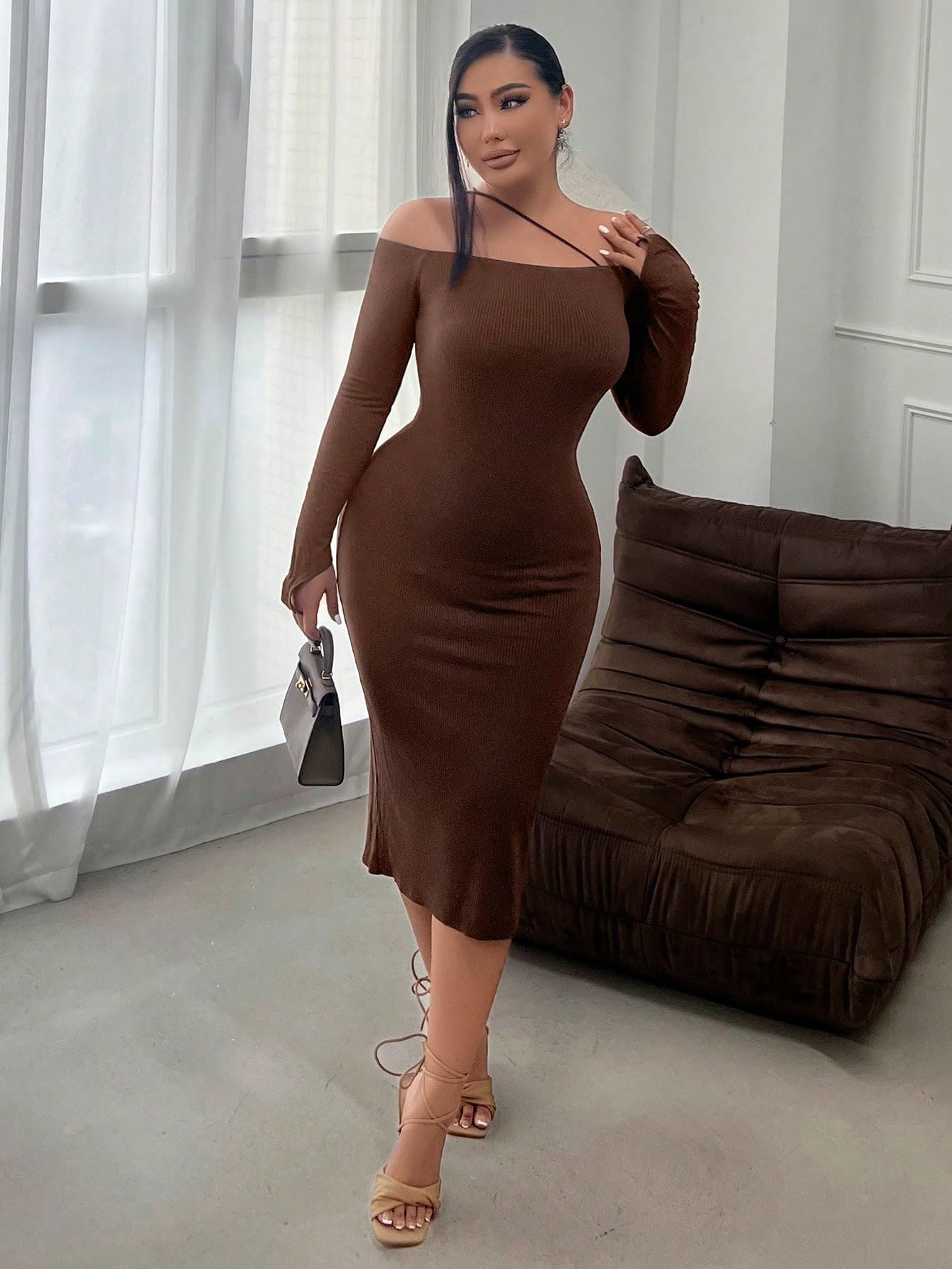 Amazon.com: Women's Dresses Coffee Brown Asymmetrical Neck Bodycon Dress  Dress for Women (Color : Coffee Brown, Size : Small) : Clothing, Shoes &  Jewelry