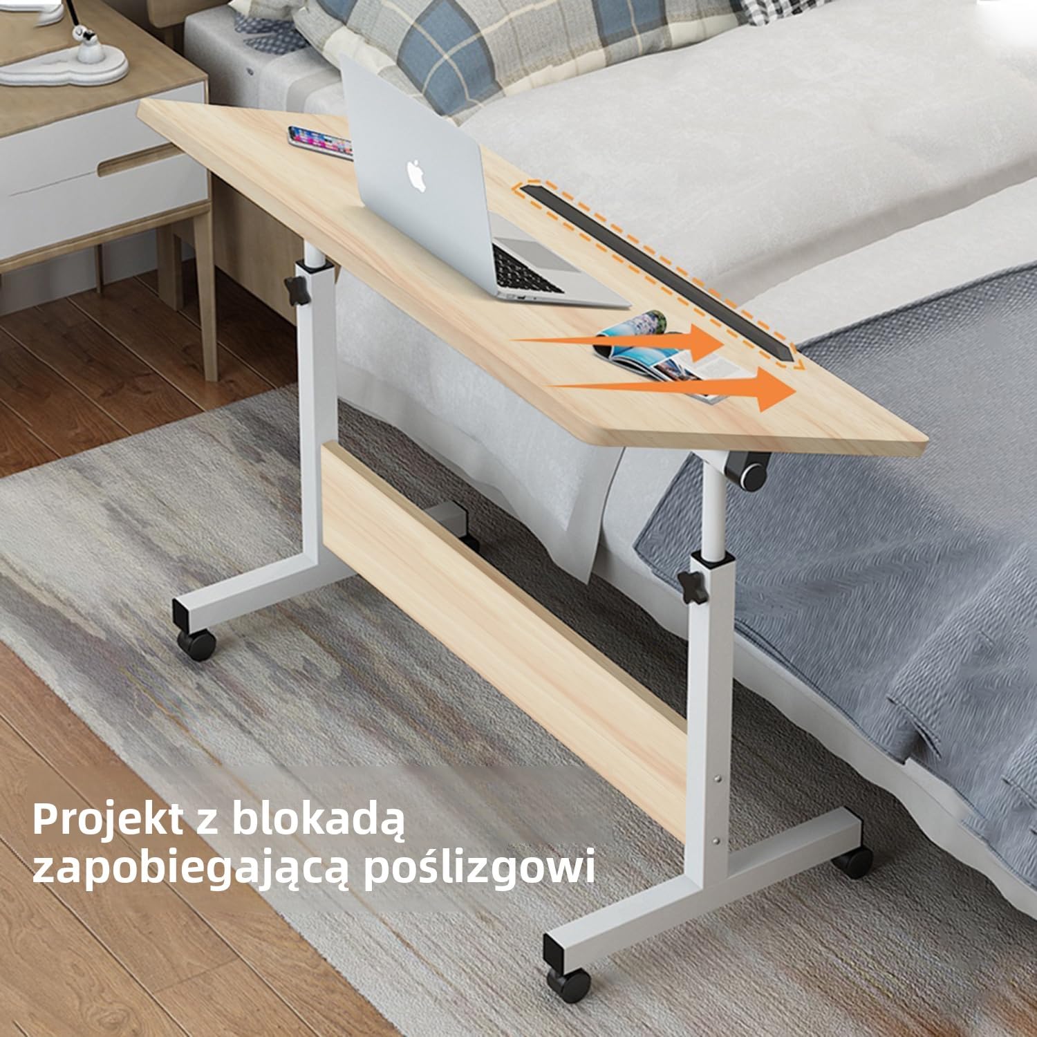 Biurko regulowane na wysokość z kółkami, Przenośne biurka pod laptopa, Ruchome biurko stojące, Małe biurko PC do domu i biura, 80 x 40 cm