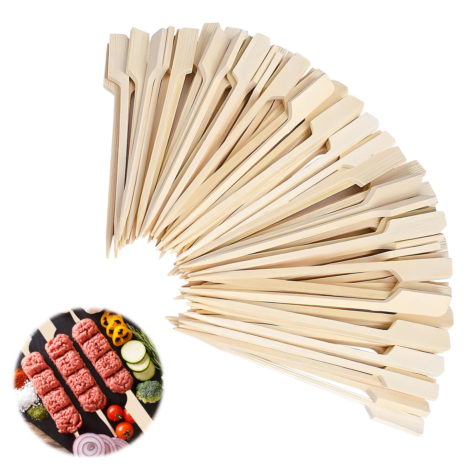 200 Pcs Bamboo Skewers 9cm, Small Wooden Cocktail Sticks for Burgers, Fruit Kebabs, BBQ, Sandwiches and Party Food, Flat Paddle Skewer Sticks