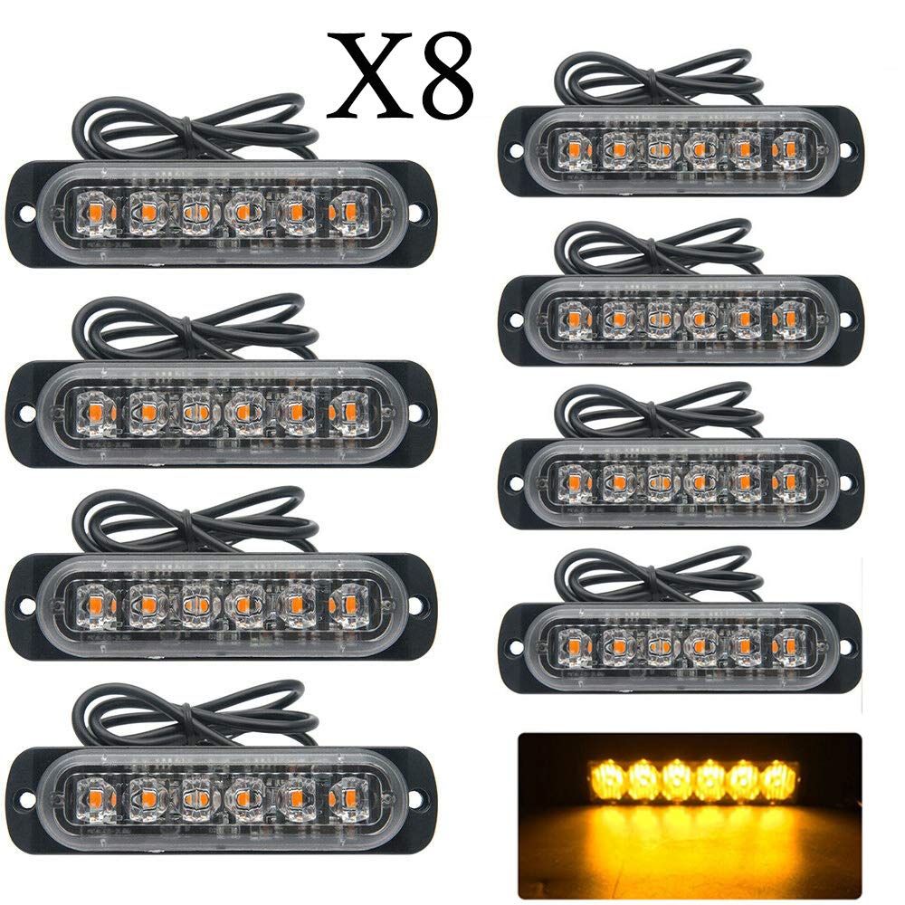 Baceyong 8szt 6 LED Bursztynowy 12/24V awaryjne światło stroboskopowe do samochodu