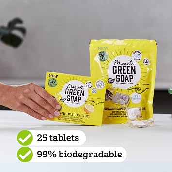 Marcel's Green Soap - Dishwasher Tablets All-in-One - Washing Machine - Microplastic-free formula - Vegan - EU Ecolabel certified - 25 pieces