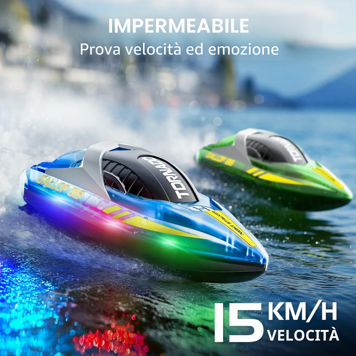 Set con 2 Barche Telecomandate Impermeabili 2,4 GHz con LED, Doppia Elica e Flip Automatico, Doppia Velocità, 4 Batterie Incluse, Giocattolo Regalo per Bambini e Adulti, Ideale per Piscina e Lago