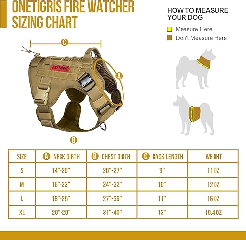 Miniatura 5 de OneTigris FIRE Watcher 2.0 - Arnés táctico para perro, con asa, arnés militar para perros grandes y medianos, chaleco para perro de servicio sin