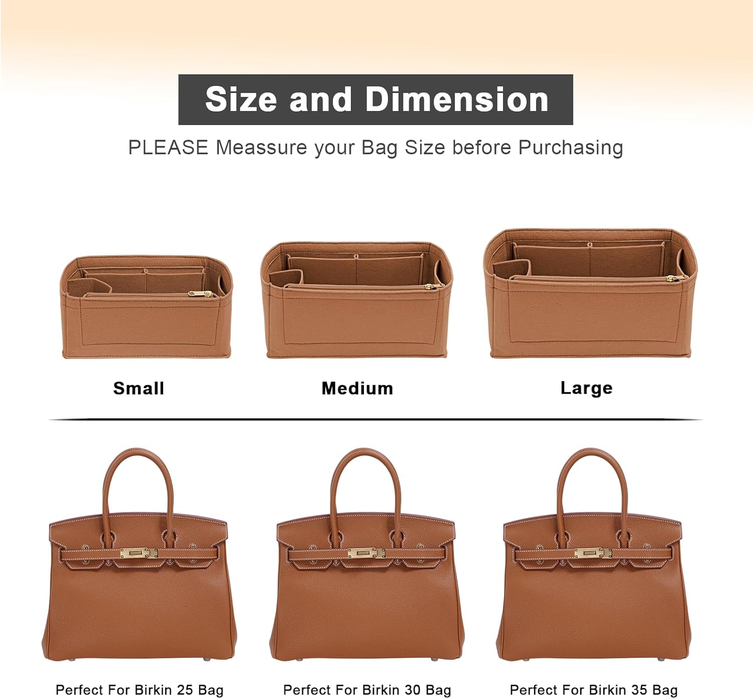 Felt Purse Organizer insert for birkin 35 bag organizer Handbag Insert (EarthColor, BK35) - Image 4