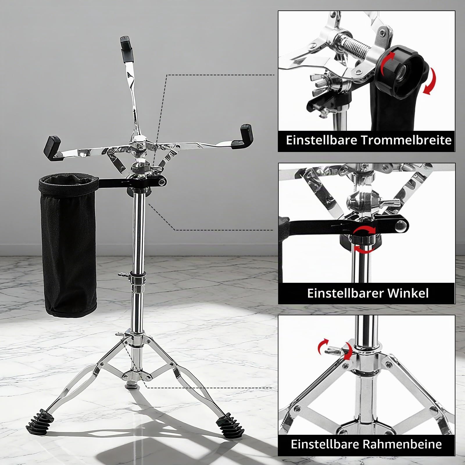Snaredrum-Ständer, Übungspad-Ständer mit Drumsticks-Halter, verstellbare Höhe 36,8 cm bis 58,4 cm, Zubehör für Anfänger, leicht, Aufbewahrung