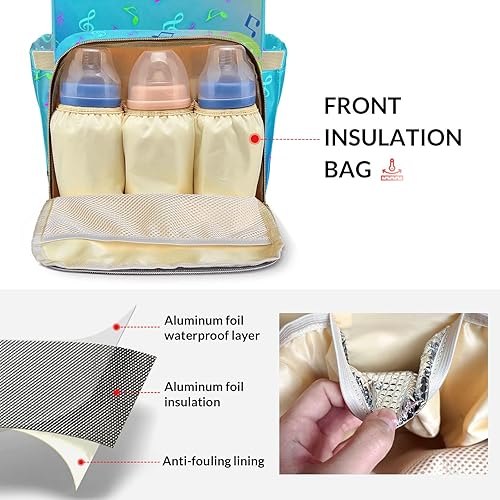 Miniatura 5 de Note Music - Mochila de pañales dorada con nombre, bolsa multifunción de gran capacidad para mamá, papá, unisex, niño y niña, Diseño 2