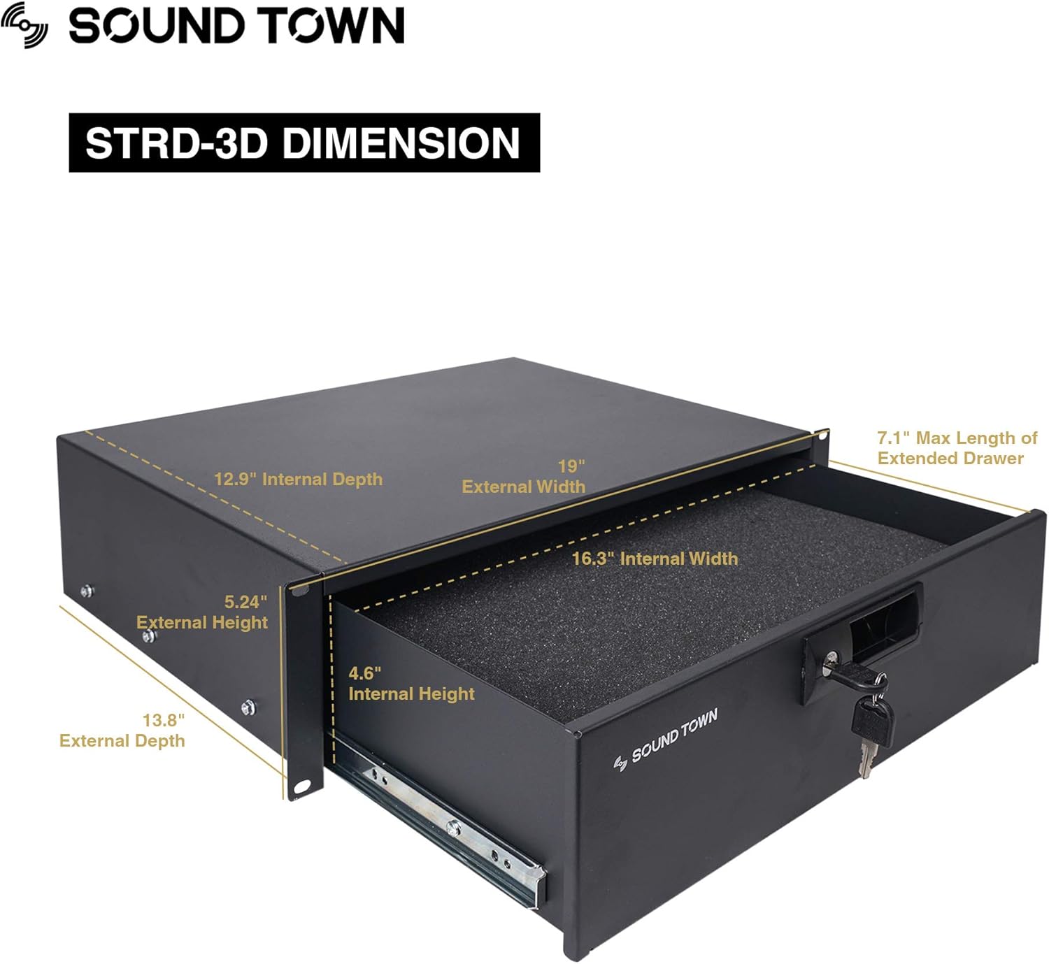 Sound Town Heavy-Duty 1/2" (12mm) Plywood 14U PA DJ Pro Audio Rack/Road ATA Case with 11U Slant Mixer Top, Locking Drawer, Side Table, 20’’ Rackable Depth and Casters (STMR-14TD3)