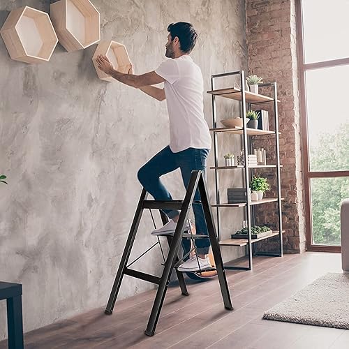 Miniatura 4 de Comft Escalera de 3 escalones, aluminio resistente y ligero, pedal ampliado, almohadilla antideslizante para el pie, multifuncional, plegable,