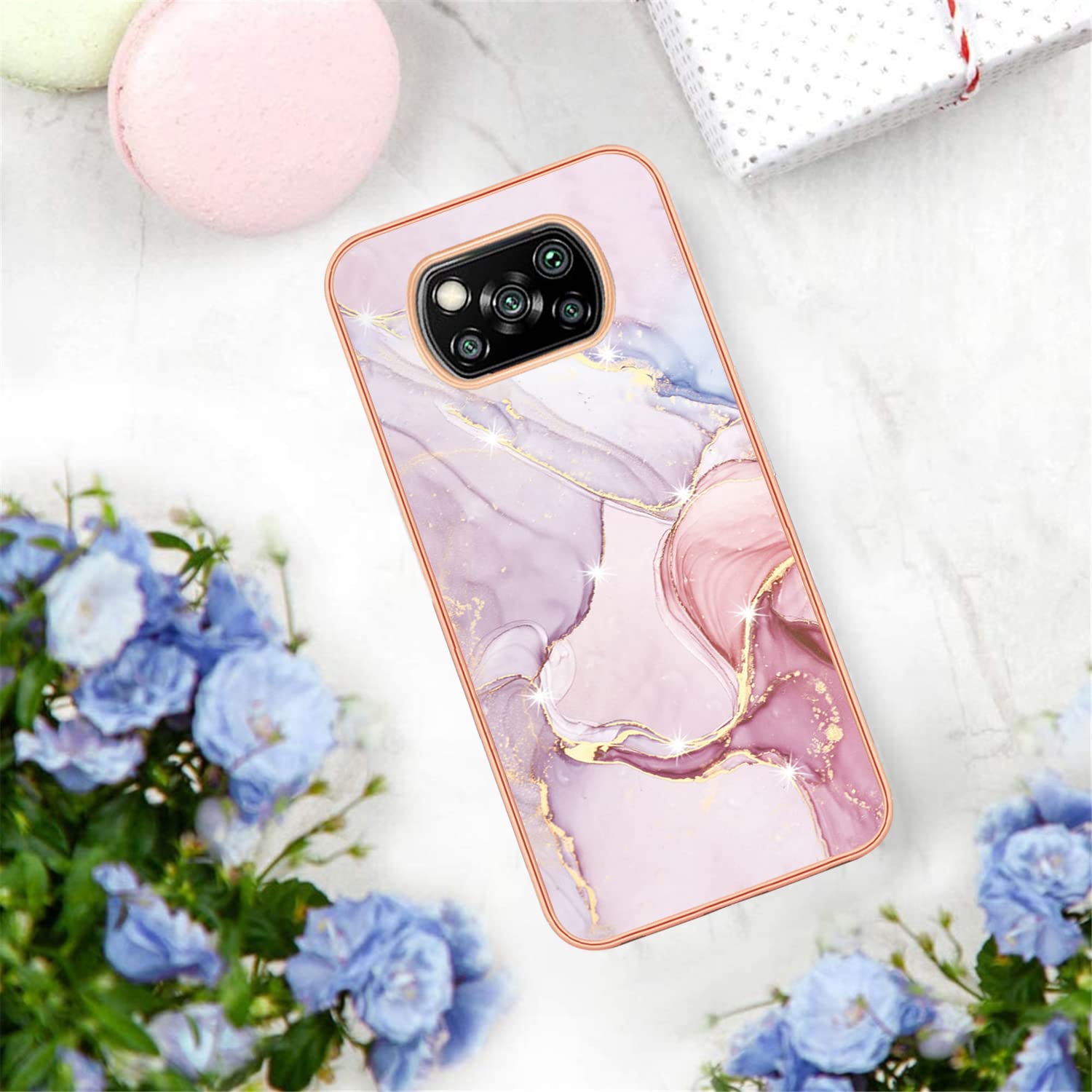 Handyhülle Für Xiaomi Poco X3 Pro & X3 NFC | Transparent Mit Glitzerfolie & Galvanikrahmen | Stoßfest & Stylisch