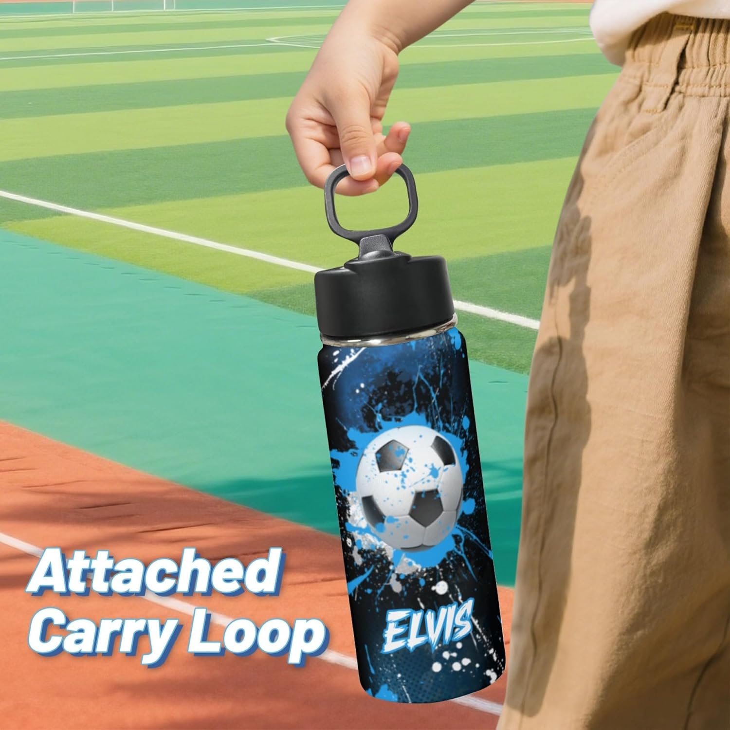 Customized Kids Insulated Bottle, Personalized Water Bottle with Name, Stainless Steel Thermo with Straw, Suitable for Boys, Basketball, Baseball, Football,18 ounces - back-to-school gift(Soccer) - Image 3